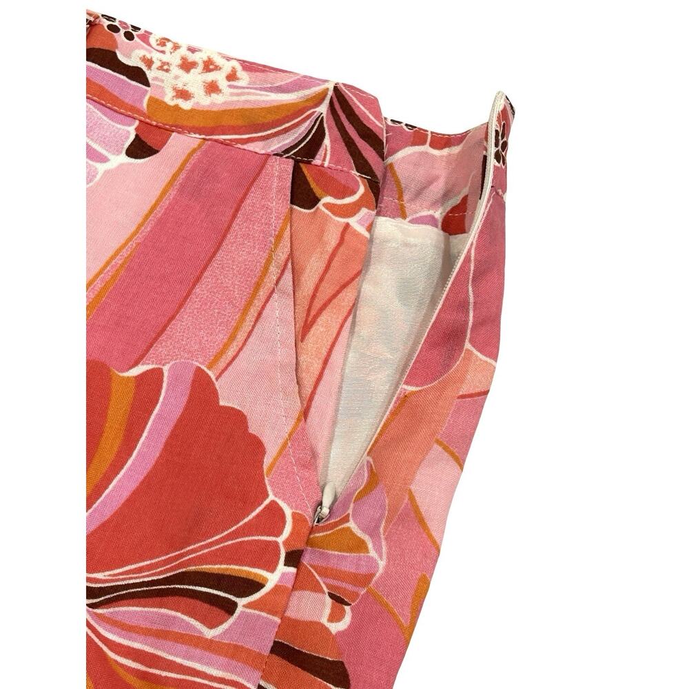 Zara Floral Ramie Short Skirt Womens Size 12 Pink with Belt Loops & Pockets - Picture 4 of 6